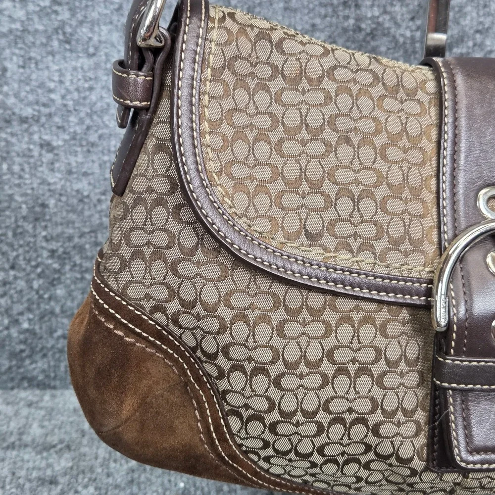 Coach F10926 Vintage Soho BROWN Leather & Signature C Canvas Shoulder‎ Bag y2K